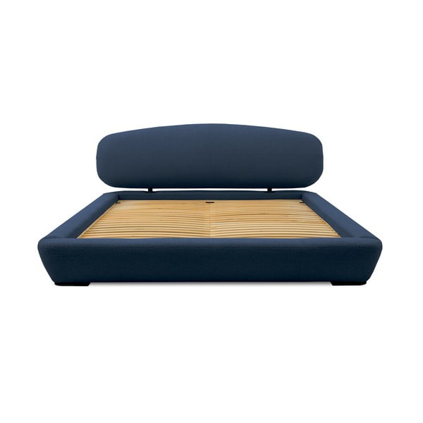 Tumši zila polsterēta divvietīga gulta ar redelēm 140x200 cm Odette – Scandic-image-3