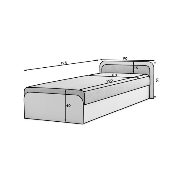 Okera dzeltena/bēša polsterēta/no skaidu plāksnēm vienvietīga gulta ar veļas kasti un ar matraci 80x190 cm Parys – ELTAP-image-4