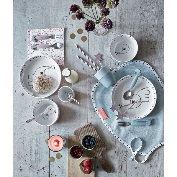 Rozā plastmasas bērnu galda piederumi ((3 gab.)) Happy Dots – Done by Deer-image-1