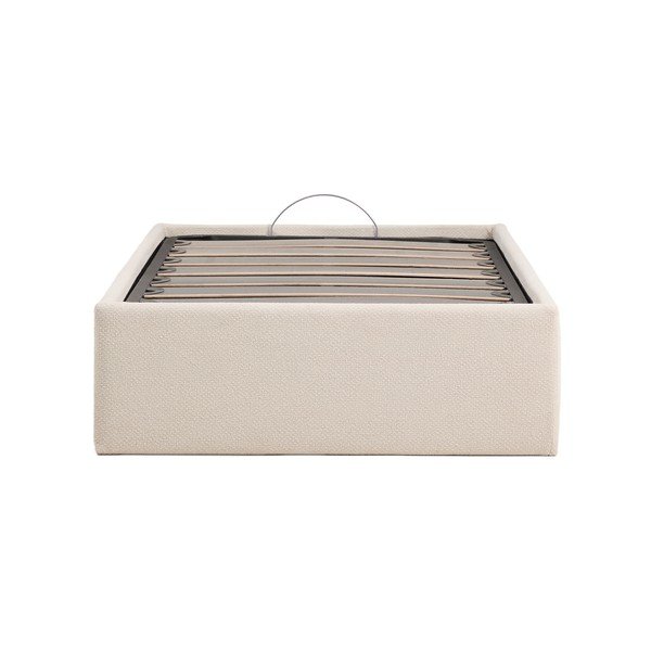 Krēmkrāsas polsterēta vienvietīga gulta no šenila ar veļas kasti/bez galvgaļa ar redelēm 90x200 cm Nelzi – Kave Home-image-4