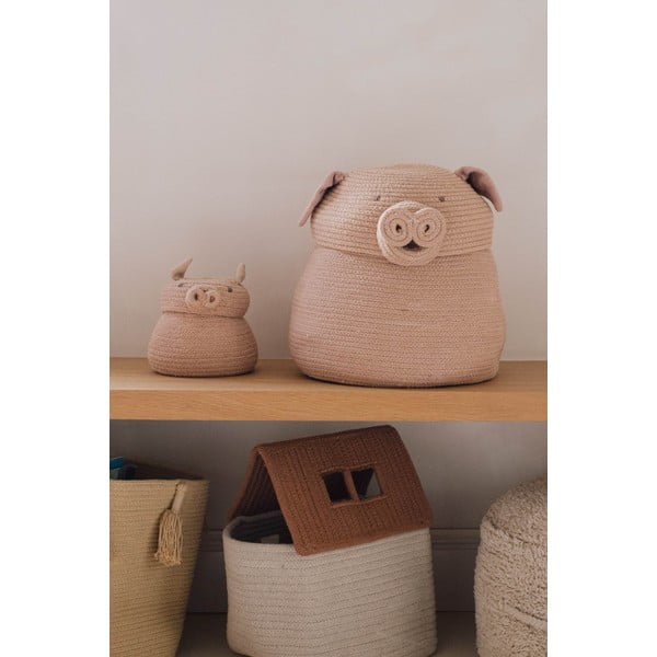 Gaiši rozā tekstila bērnu rotaļlietu grozs ø 17x15 cm Mini Peggy the Pig – Lorena Canals-image-1