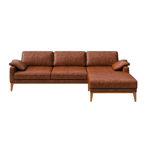 Sarkanbrūnas ādas stūra dīvāns MESONICA Musso, labais stūris
