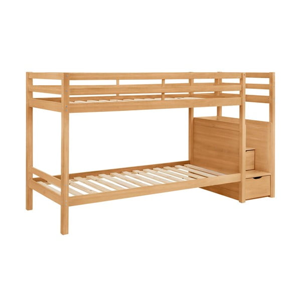 Dabīga toņa priedes masīvkoka divstāvu bērnu gulta ar veļas kasti 90x200 cm Alpi – Støraa