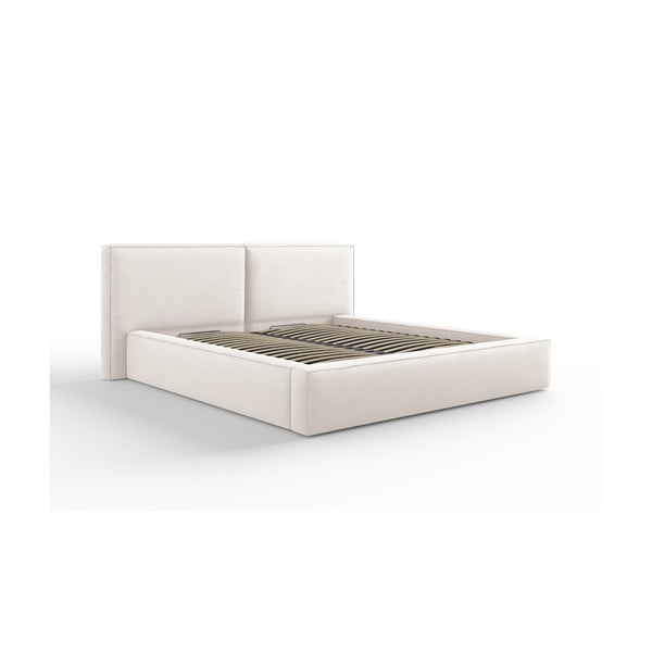 Bēša polsterēta divvietīga gulta ar veļas kasti un režģi 180x200 cm Arendal – Cosmopolitan Design