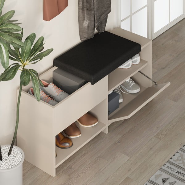 Krēmkrāsas apavu plaukts ar soliņu Romi – Marckeric-image-3