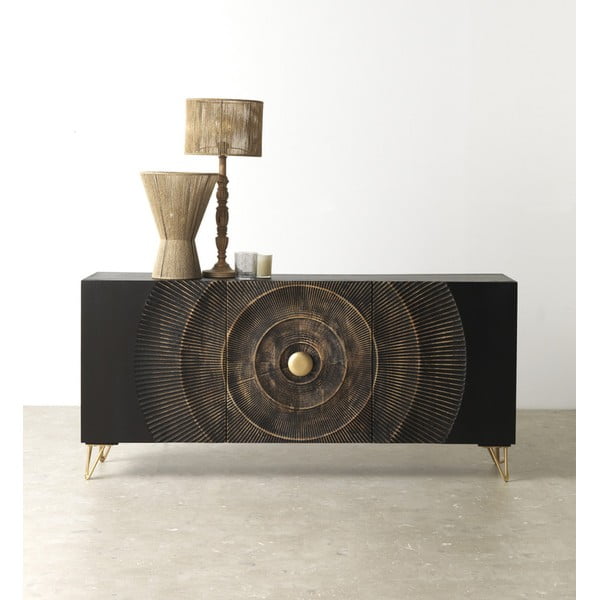 Melna mango masīvkoka zema kumode 160x75 cm Mango – Geese-image-1