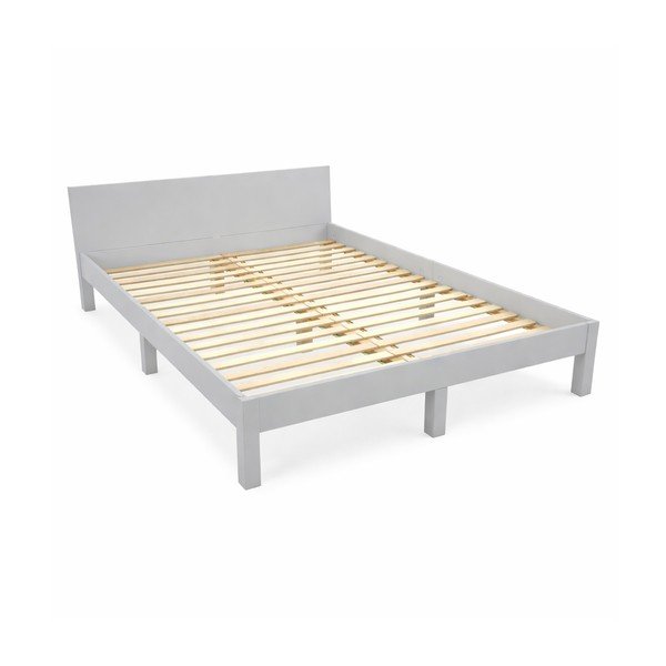 Gaiši pelēka divguļamā gulta no dižskābarža ar režģi 140x200 cm Dabi - Ragaba