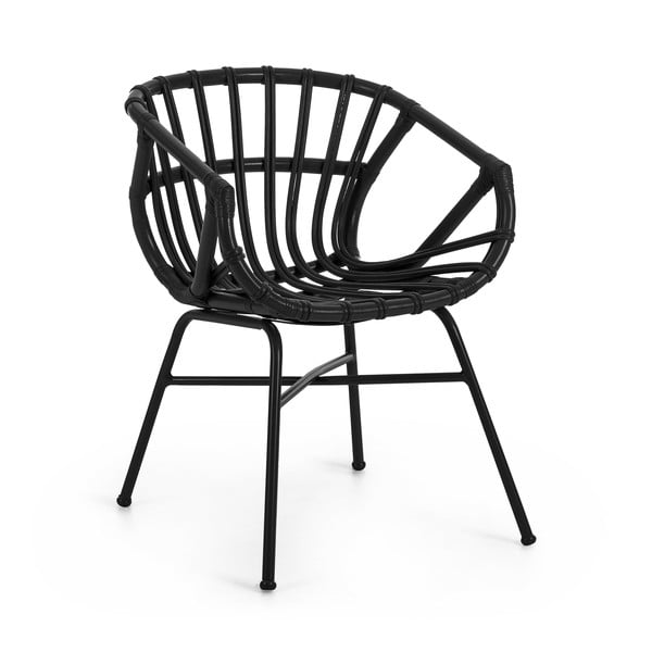 Melns rotangpalmas dārza krēsls ar tērauda kājām Kave Home Constant