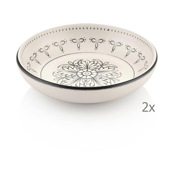 2 krēmkrāsas porcelāna trauku komplekts ar melnu ornamentu Mia Libre, ⌀ 13 cm