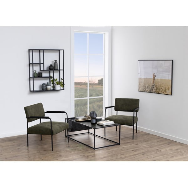 Melns sienas grāmatplaukts ar oškoka imitāciju 75x91 cm Seaford – Actona-image-1