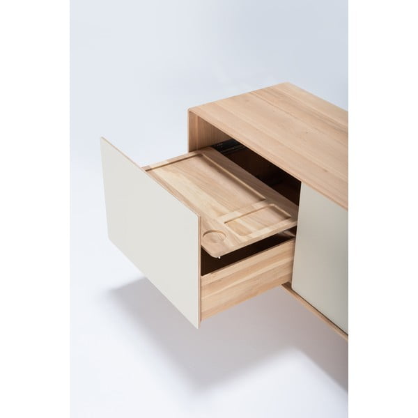 Balts/dabīga toņa ozola masīvkoka TV galdiņš 180x64 cm Fina – Gazzda-image-1