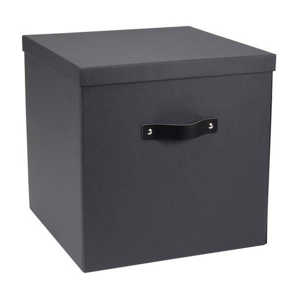 Tumši pelēka dokumentu glabāšanas kaste ar melnu ādas rokturi Bigso, 31,5 x 31 cm