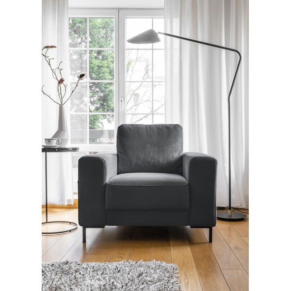 Tumši pelēks velveta atpūtas krēsls Lofty Lilly – Miuform-image-1