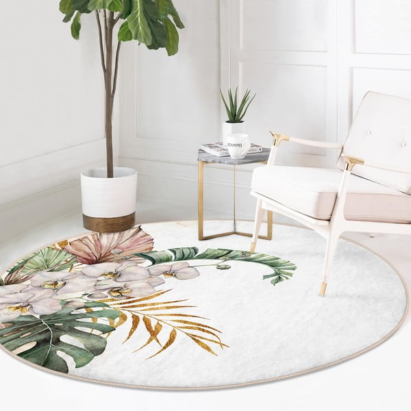 Krēmkrāsas mazgājams robotu putekļu sūcējiem piemērots apaļš paklājs ø 120 cm Comfort – Mila Home-image-2