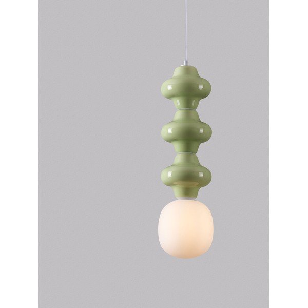 Balta/gaiši zaļa keramikas piekaramā lampa ar stikla abažūru ø 18 cm Clio – Nova Luce-image-1