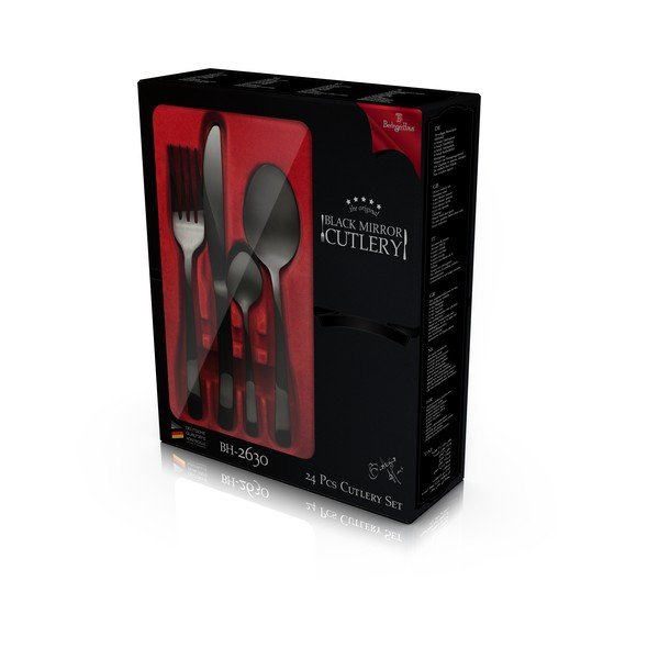 Melni nerūsējošā tērauda galda piederumi 24 gab. Black Mirror Collection – BerlingerHaus-image-2