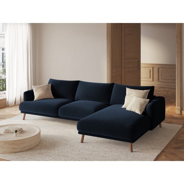 Tumši zils samta stūra dīvāns (ar labo stūri/ar zvilni) Naomi – Micadoni -image-1