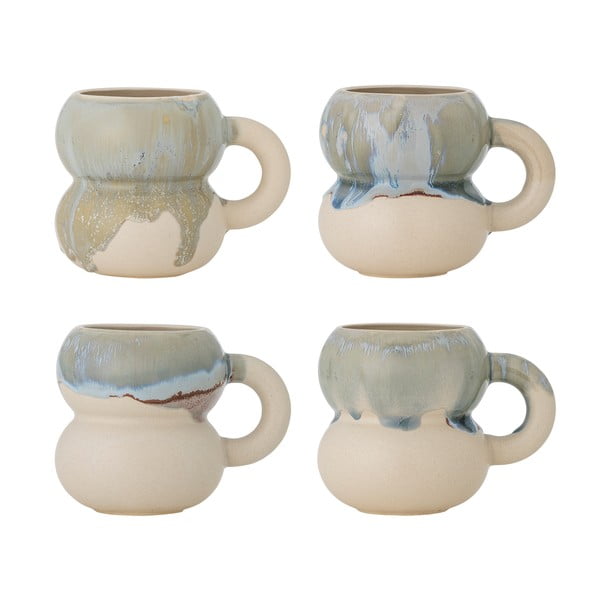 Zilas/krēmkrāsas akmensmasas krūzes (4 gab.) 400 ml Luna – Bloomingville