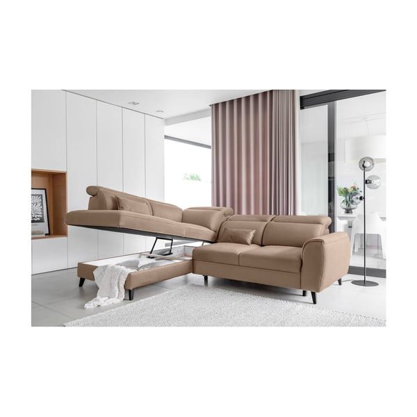 Gaiši brūns samta salokāms/ar uzglabāšanas vietu stūra dīvāns (ar kreiso stūri/L veida) Noble – ELTAP-image-3