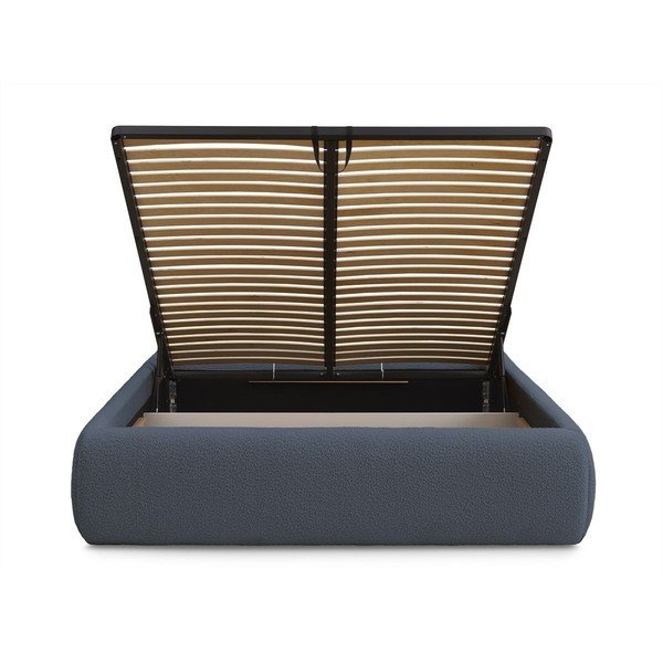 Tumši zila polsterēta divvietīga gulta ar veļas kasti/bez galvgaļa un ar redelēm 180x200 cm Inera – Bobochic Paris-image-4