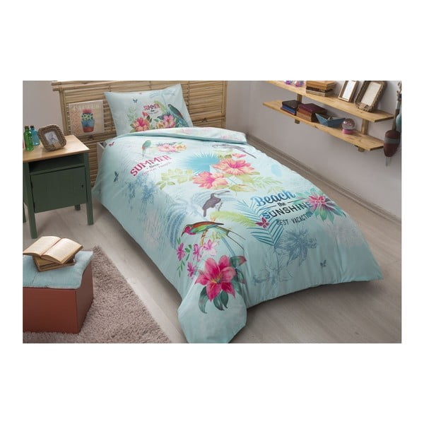 Divvietīga gultas pārklājs ar ranforce kokvilnas pārklāju Summer Turquoise, 160 x 220 cm