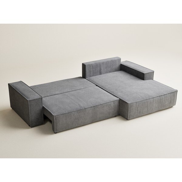 Pelēks salokāms stūra dīvāns no šenila auduma ar uzglabāšanas vietu (ar labo stūri/ar zvilni) Maze – Maison de Rêve-image-4