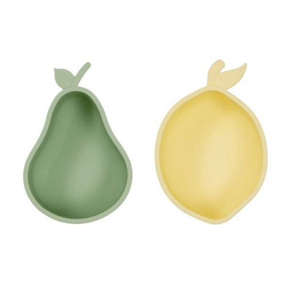 Dzeltenas/zaļas silikona bērnu bļodas (2 gab.) Lemon & Pear – OYOY Mini