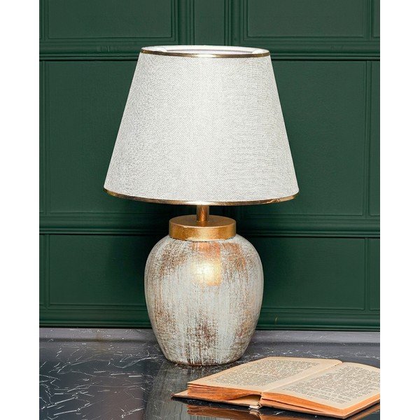 Krēmkrāsas/zelta krāsas galda lampa ar auduma abažūru (augstums 47 cm) Yakamoz – Opviq lights-image-1