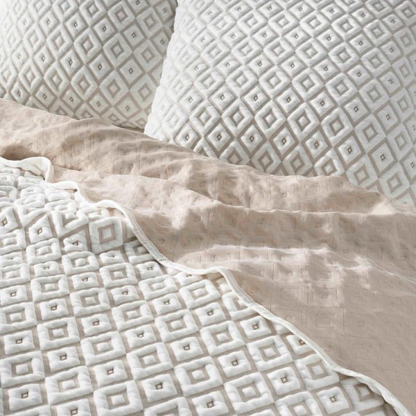 Balts/bēšs trikotāžas gultas pārklāja un spilvendrānas komplekts 240x260 cm Joana – douceur d'intérieur-image-1