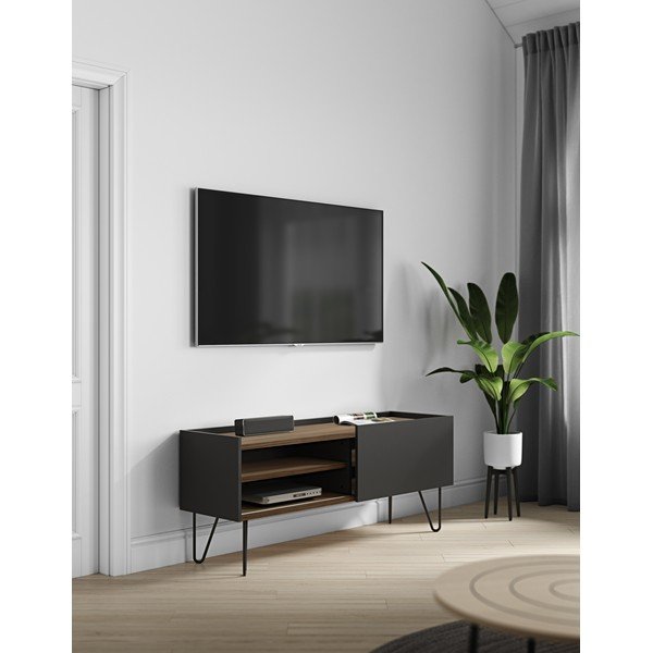 Melns/brūns TV galdiņš ar riekstkoka imitāciju 140x59 cm Nina – TemaHome-image-1
