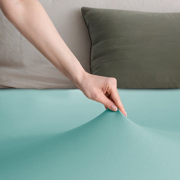 Tirkīzzils trikotāžas palags ar gumiju 200x200 cm Amber – Restilo-image-1