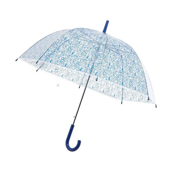 Caurspīdīgs lietussargs ar zilām detaļām Birdcage Heart, ⌀ 99 cm