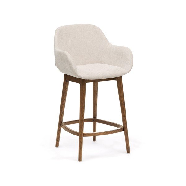 Bēšs polsterēts bāra krēsls ar roku balstiem (sēdekļa augstums 66 cm) Konna – Kave Home