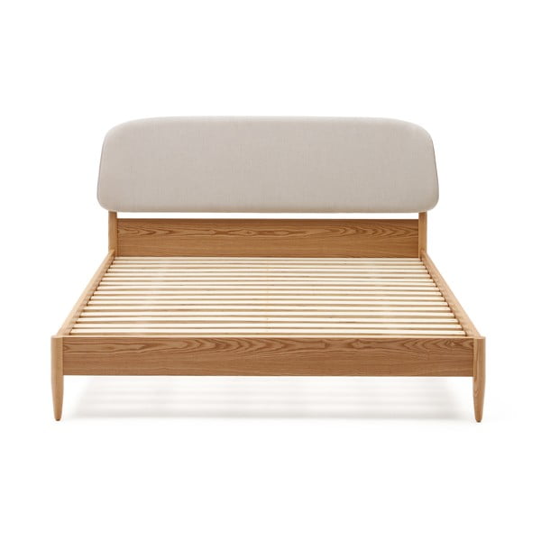 Bēša/dabīga toņa oša masīvkoka divvietīga gulta ar režģi 160x200 cm Octavia – Kave Home-image-2