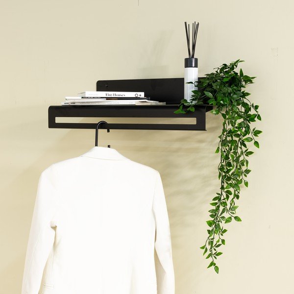 Melns metāla sienas pakaramais ar plauktu 60 cm Sway – Spinder Design-image-1