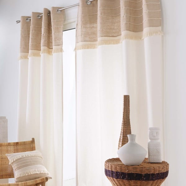 Balts/brūns aizkars no džutas maisījuma 140x240 cm Cirrus – douceur d'intérieur-image-2