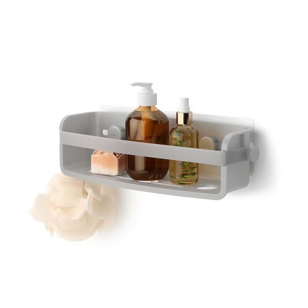 Pelēks pārstrādātas plastmasas pašturošs vannas istabas plaukts Flex Adhesive – Umbra-image-3