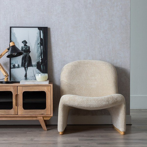 Bēšs atpūtas krēsls no buklē auduma – Ixia-image-1