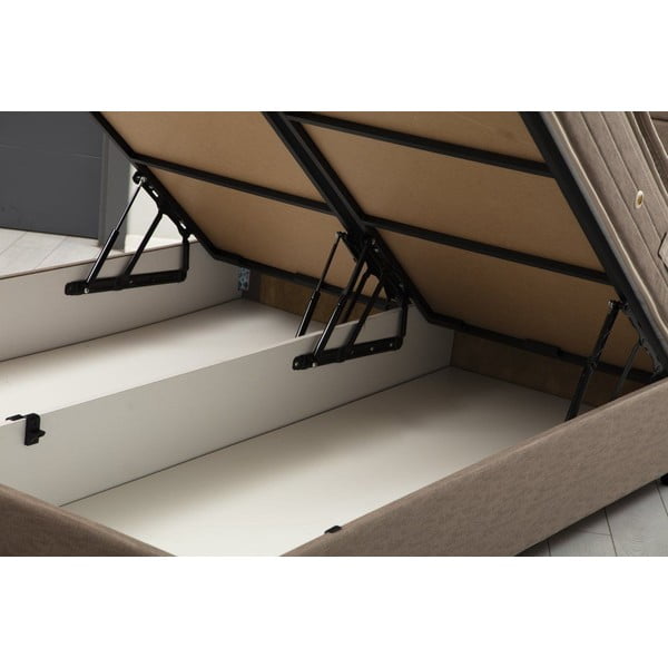 Brūna polsterēta divvietīga gulta ar veļas kasti un redelēm 140x200 cm Orina – Kalune Design-image-1