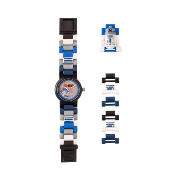 Bērnu zils, melns un balts pulkstenis ar LEGO® Star Wars R2D2 figūriņu
