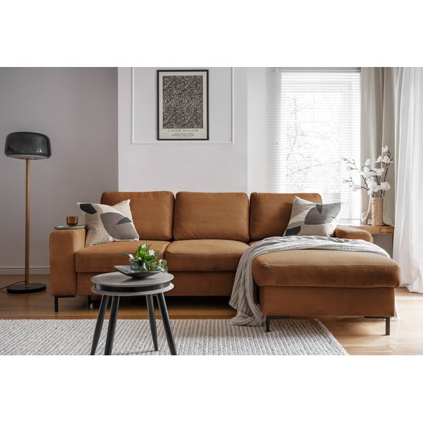 Oranžs/brūns velveta salokāms stūra dīvāns (ar labo stūri) Lofty Lilly – Miuform-image-4
