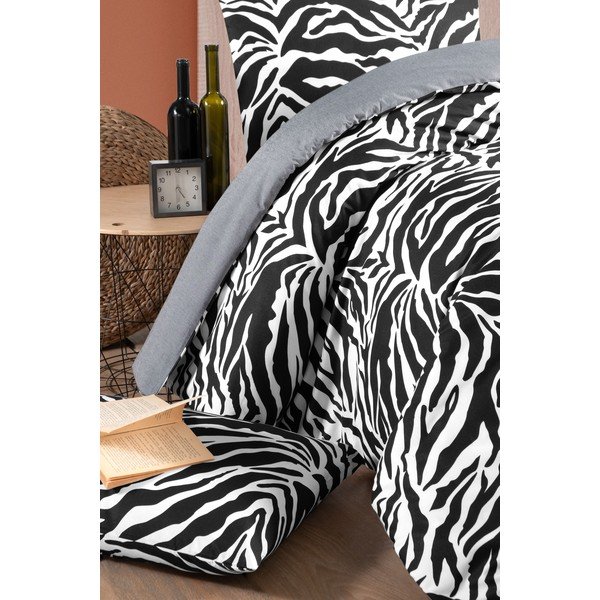 Melna/balta kokvilnas  gultas veļa divvietīgai gultai 200x220 cm – Mila Home-image-1