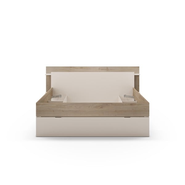 Balta/dabīga toņa divvietīga gulta ar ozolkoka imitāciju un veļas kasti bez režģa 160x200 cm Albo – Marckeric-image-3