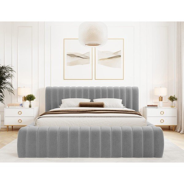 Gaiši pelēka polsterēta divvietīga gulta ar veļas kasti un ar redelēm 180x200 cm Carilla – ELTAP-image-3