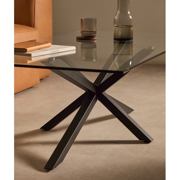 Melns žurnālgaldiņš ar stikla galda virsmu 70x130 cm Argo – Kave Home-image-2
