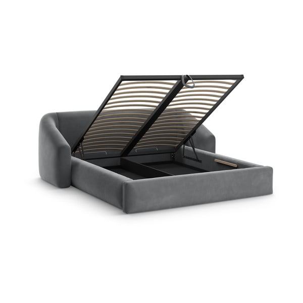 Pelēka polsterēta divvietīga gulta ar veļas kasti ar redelēm 160x200 cm Campi – Cosmopolitan Design-image-1