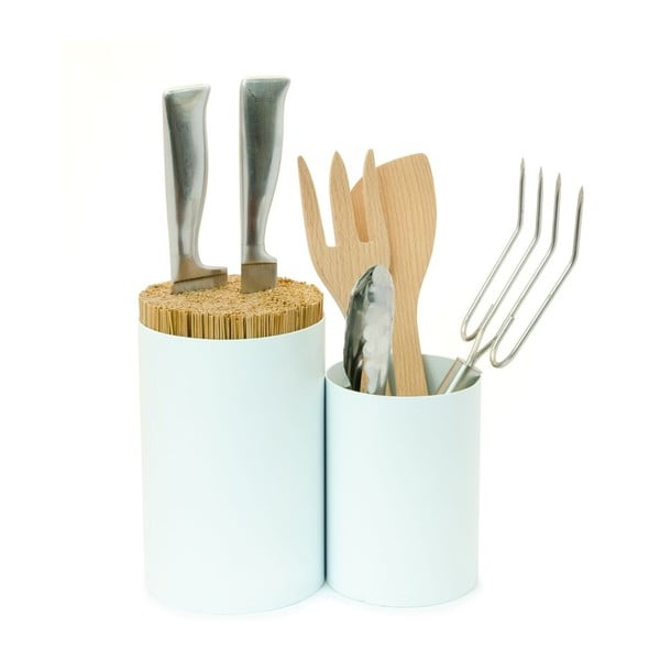 Balts bambusa nažu un virtuves piederumu statīvs Wireworks Knife&Spoon