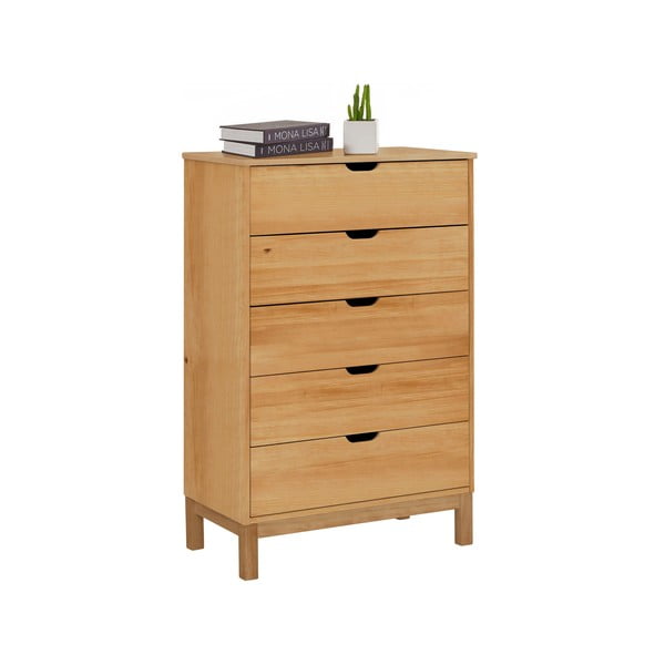 Dabīga toņa priedes masīvkoka augsta kumode 113x39 cm Post – Støraa-image-2