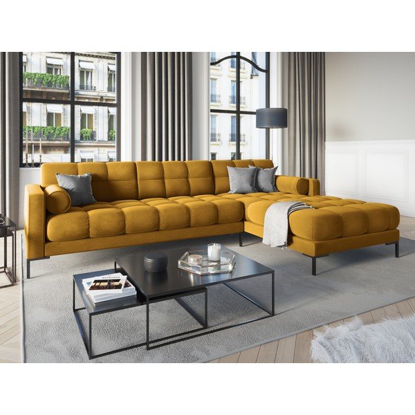 Dzeltens samta stūra dīvāns Cosmopolitan Design Bali, labais stūris-image-1