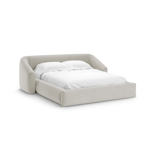 Bēša polsterēta divvietīga gulta ar veļas kasti ar redelēm 140x200 cm Campi – Cosmopolitan Design